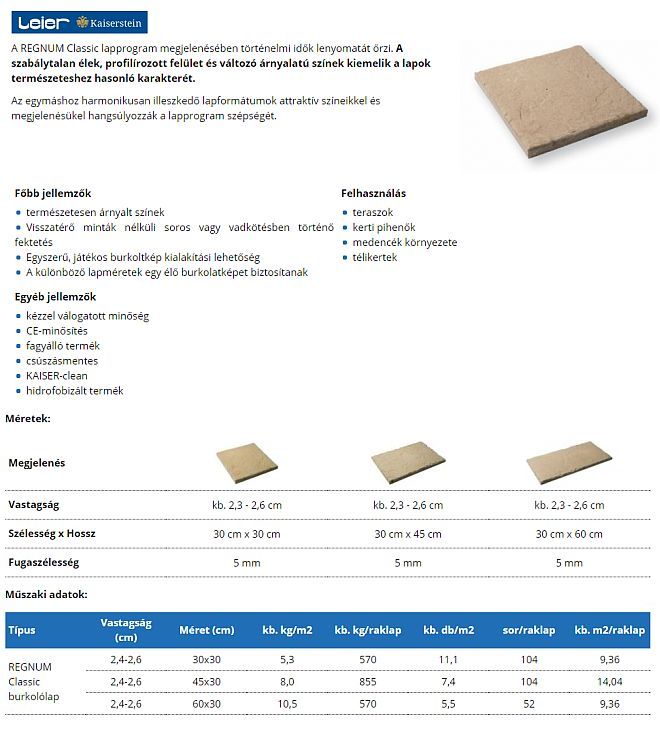 Leier Regnum Classic burkolólap